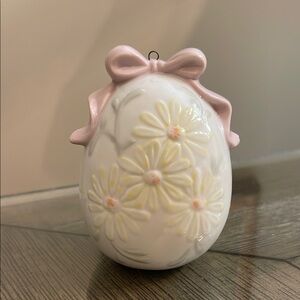 Ceramic Easter Egg Ornament or Figurine Bow & Daisies